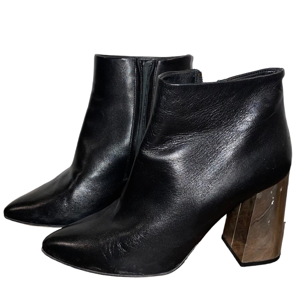DEE KELLER Black Leather Mirrored Heel Ankle Booties Size 39